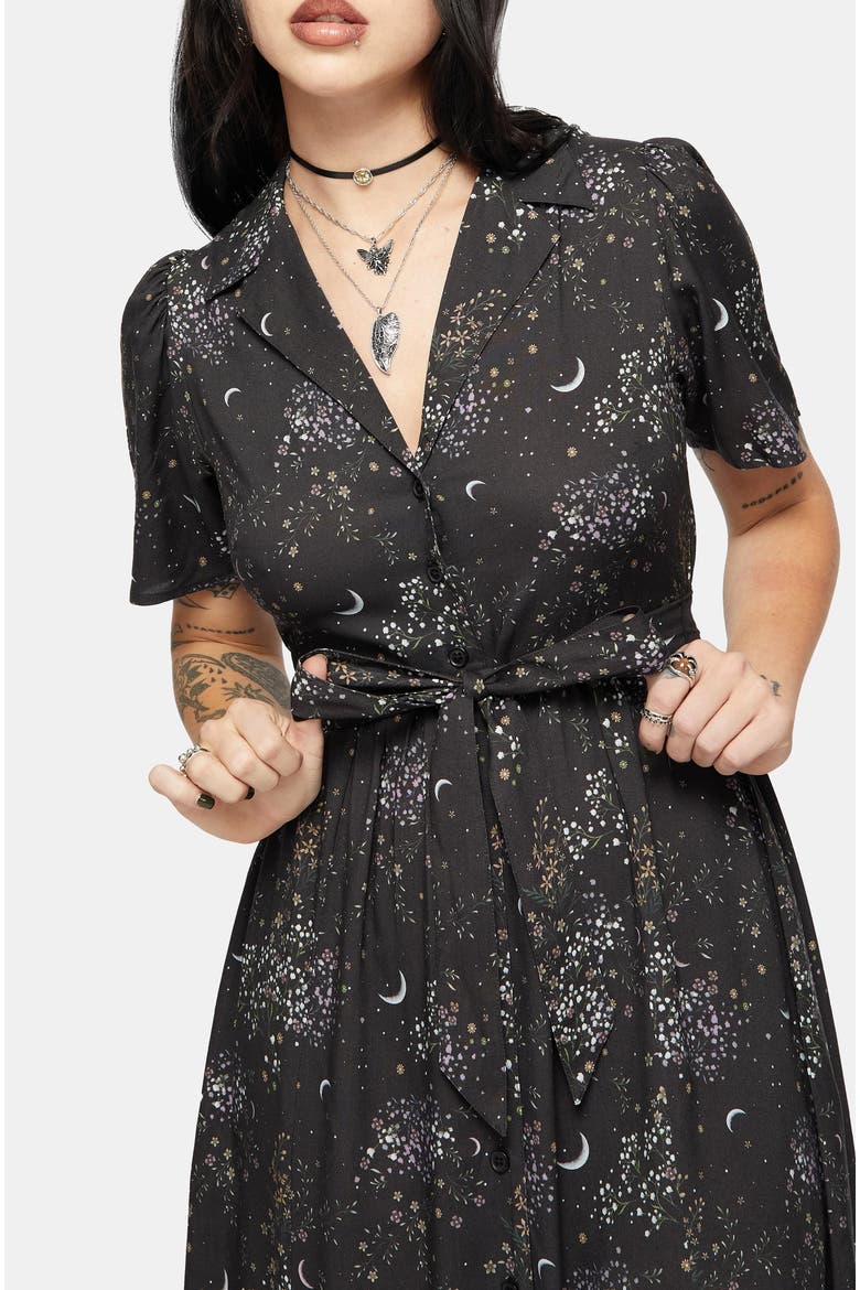 Peaseblossom Celestial Midi Shirt Dress, Alternate, color, Black