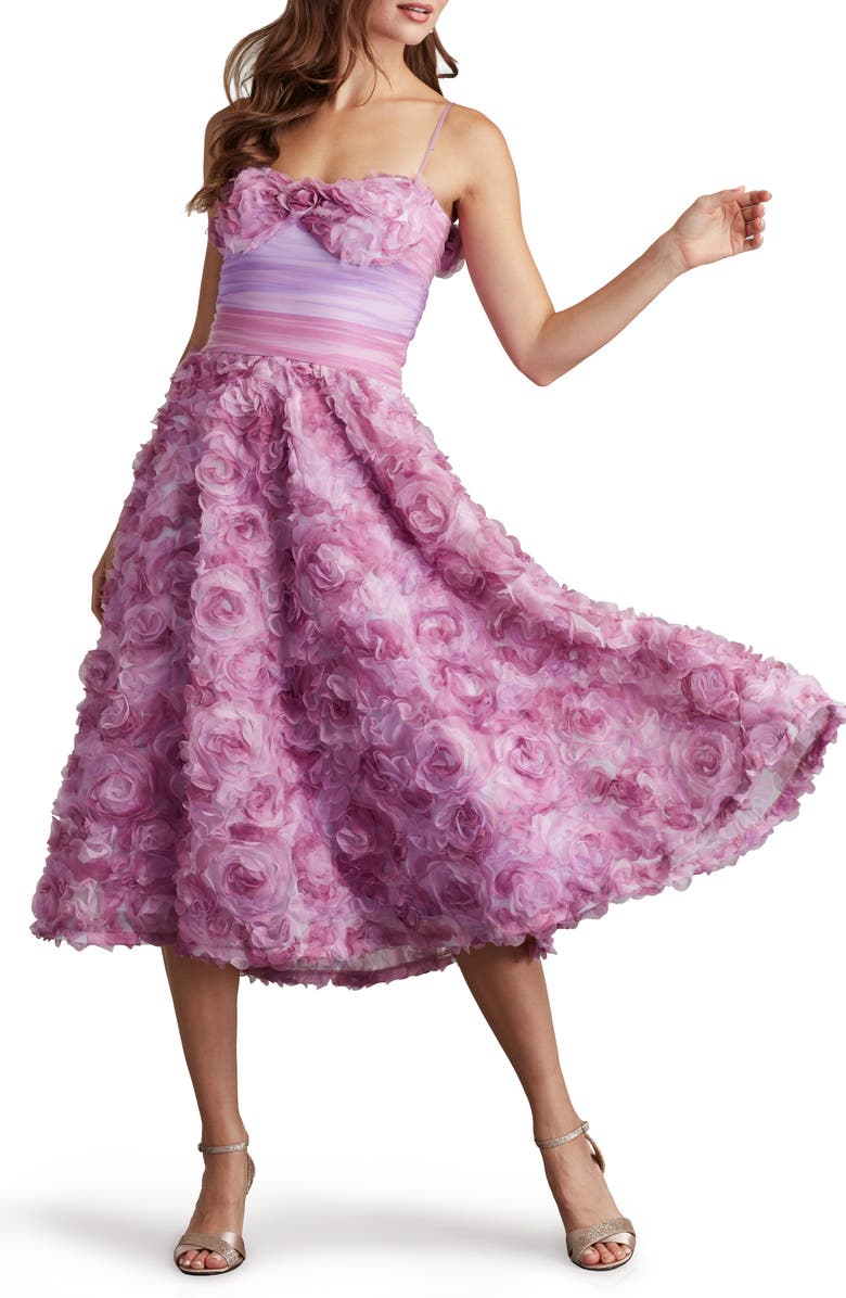 Tadashi Shoji 3-D Floral Cocktail A-Line Dress, Alternate, color,