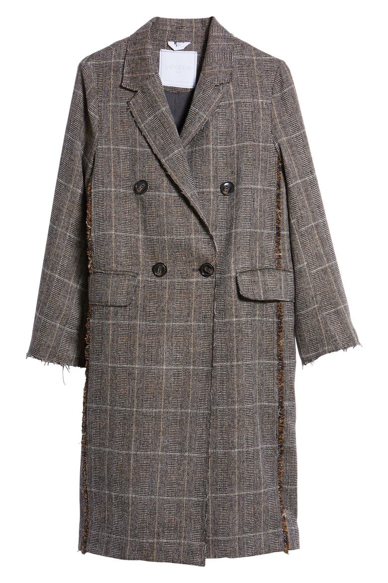 Double Breasted Plaid Coat, Alternate, color, BROWN