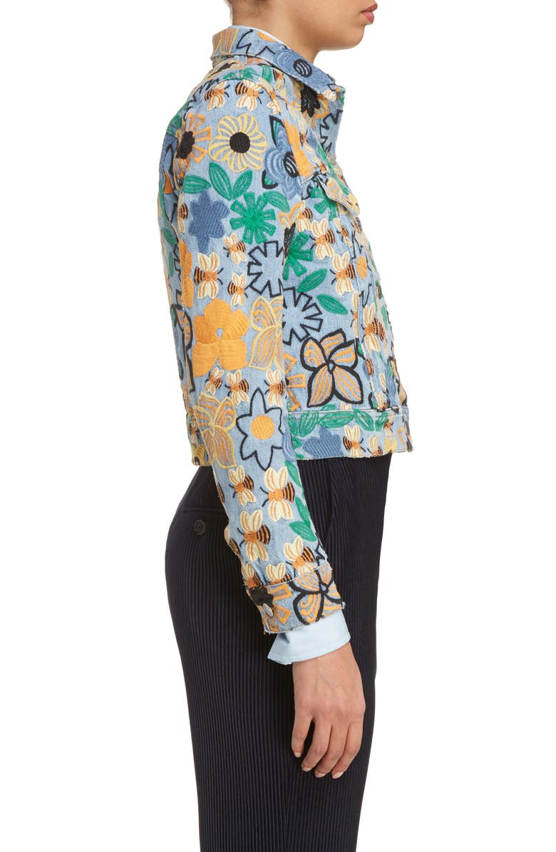 Acne Studios Chea Floral Embroidered Crop Denim Jacket, Alternate, color, 