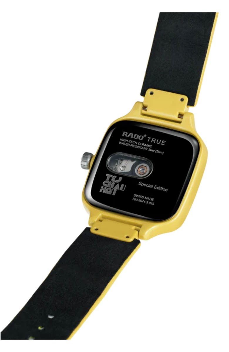 RADO True Square Tej Chauhan Automatic Leather Strap Watch, 38mm, Alternate, color, 