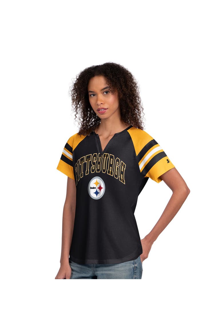 Women's Starter  Black Pittsburgh Steelers Game On Notch Neck Raglan T-Shirt, Main, color, Black