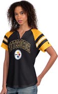 STARTER Women's Starter Black Pittsburgh Steelers Game On Notch Neck Raglan T-Shirt