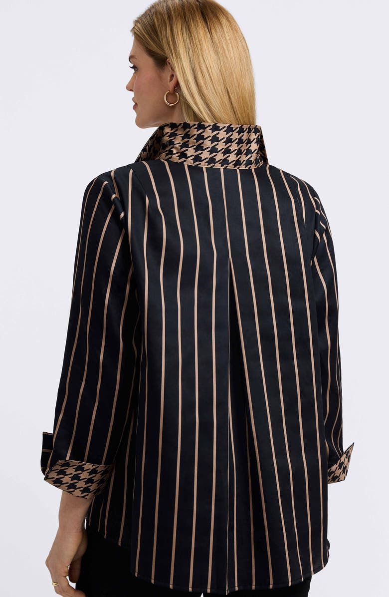 Foxcroft Agnes Stripe Three-Quarter Sleeve Popover Top, Alternate, color, Black/ Almond