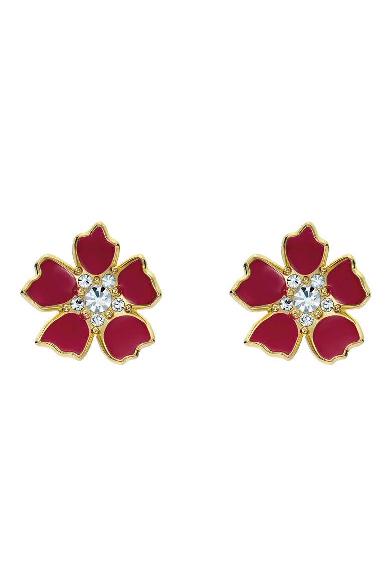 Petinna Painted Flower Stud Earrings, Main, color, GOLD TONE / RASPBERRY / CLEAR