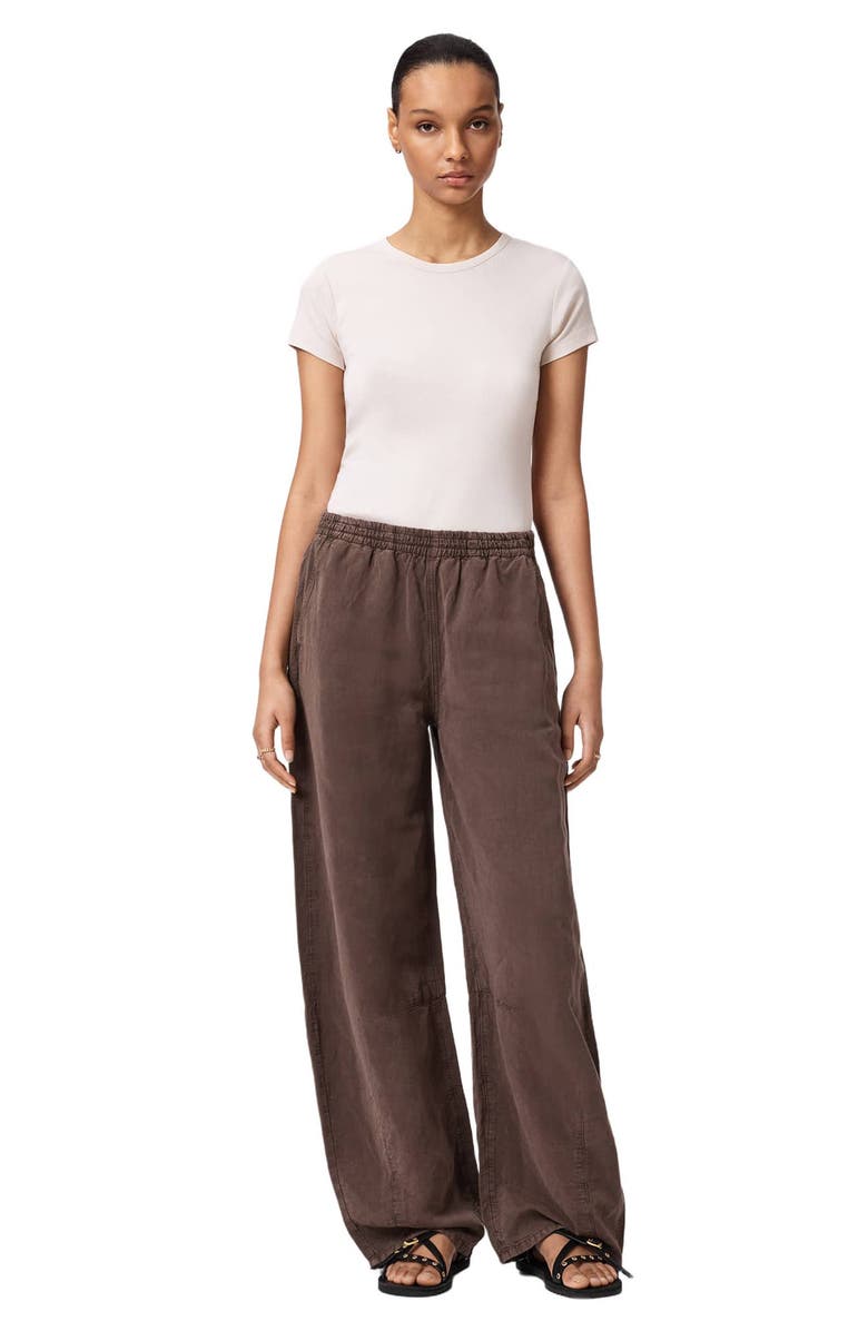 AllSaints Jett Wide Leg Pull-On Pants, Alternate, color, Plum Brown