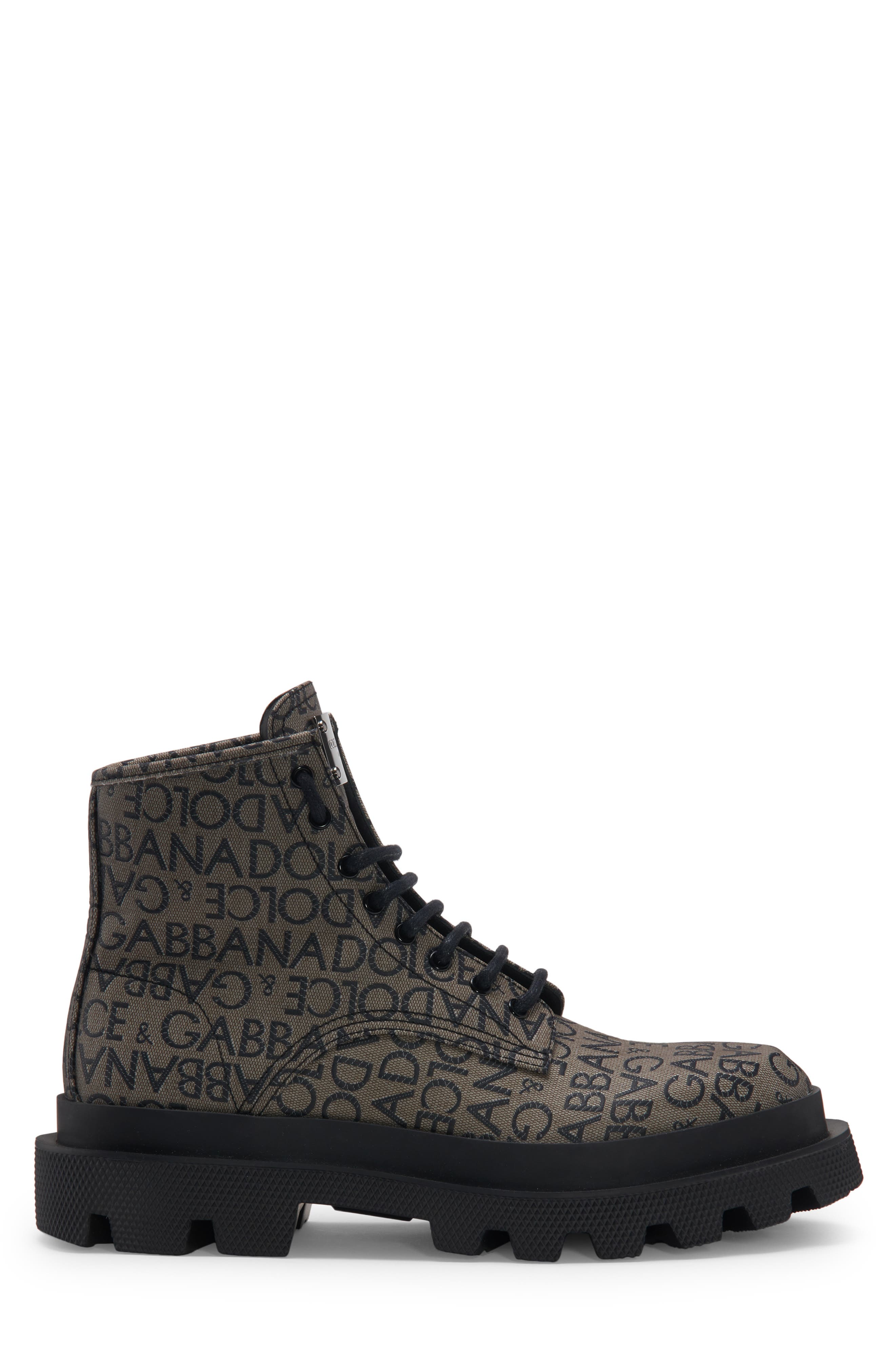 Dolce&Gabbana High Trekking Logo Jacquard Boot, Alternate, color, Brown
