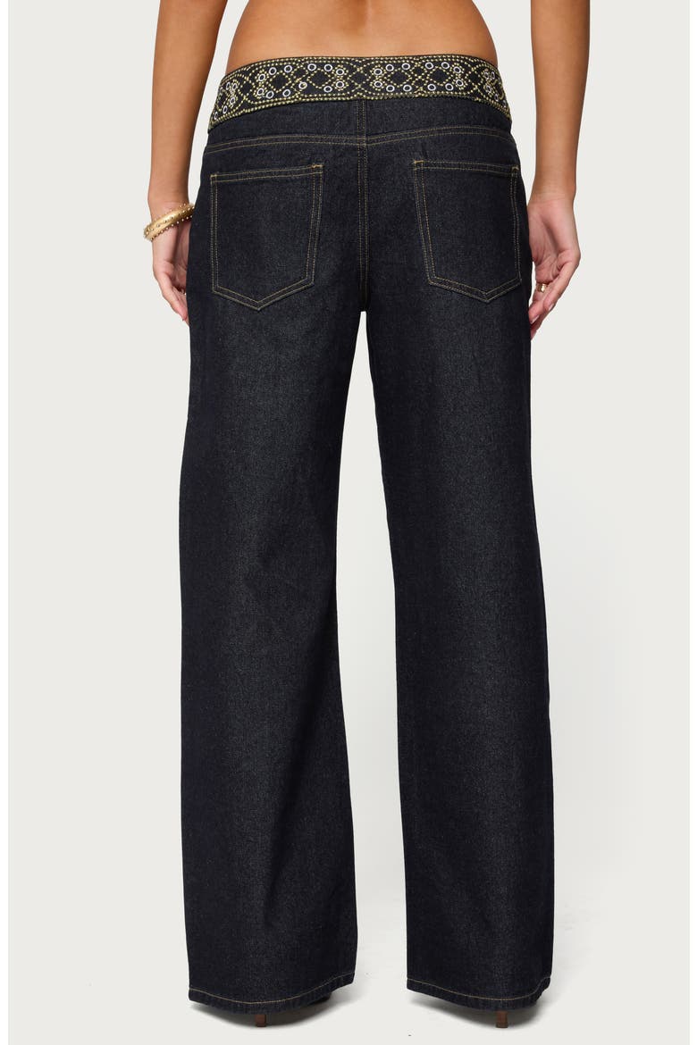 Carlie Beaded Embroidered Low Rise Wide Leg Jeans, Alternate, color, DARK-BLUE