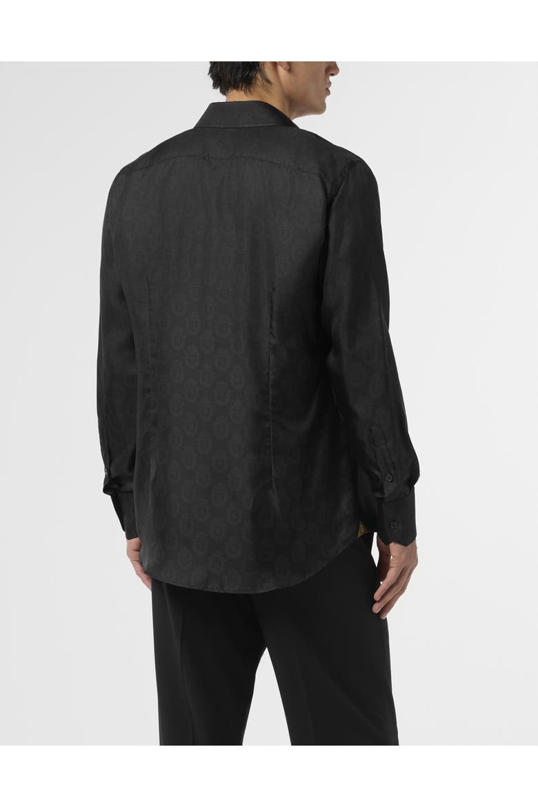 Silk Gold Cut Shirt All-Over Crest Men, Alternate, color, black