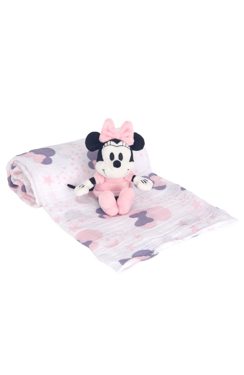 Lambs & Ivy Disney Baby Minnie Mouse Muslin Swaddle Blanket & Plush Gift Set, Main, color, White