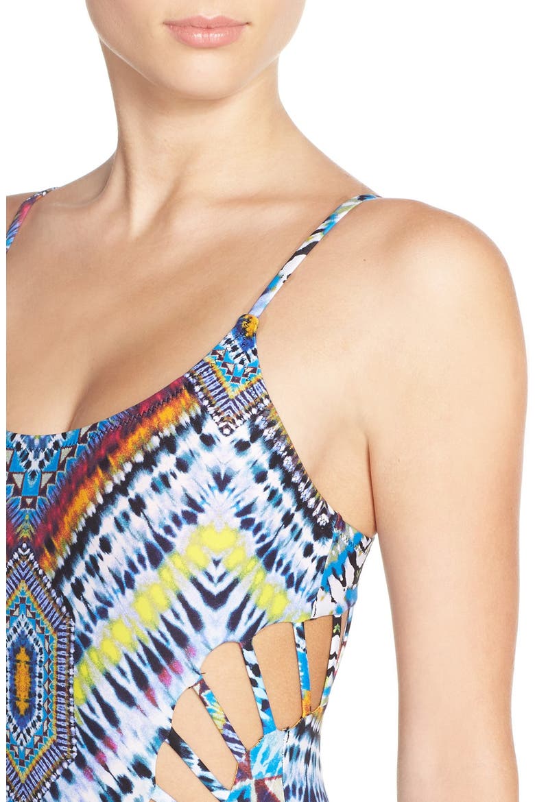 'Mio' Print One-Piece Swimsuit, Alternate, color, AZURE BLUE MULTI