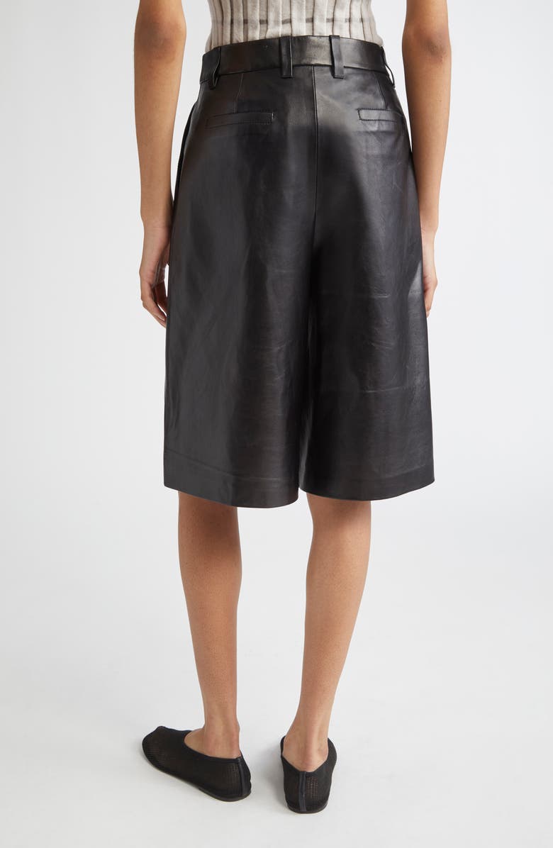 Lafayette 148 New York Sutton Pleated Leather Bermuda Shorts, Alternate, color, Black