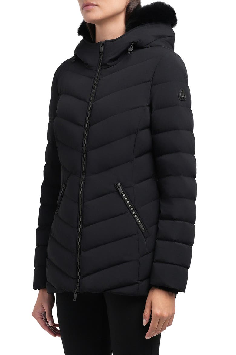 Roselawn 5 Water Repellent 800 Fill Power Down Puffer Jacket with Genuine Shearling Trim, Main, color, BLK W/ BLK SH