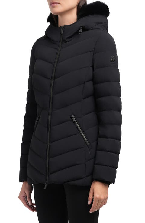 Roselawn 5 Water Repellent 800 Fill Power Down Puffer Jacket with Genuine Shearling Trim