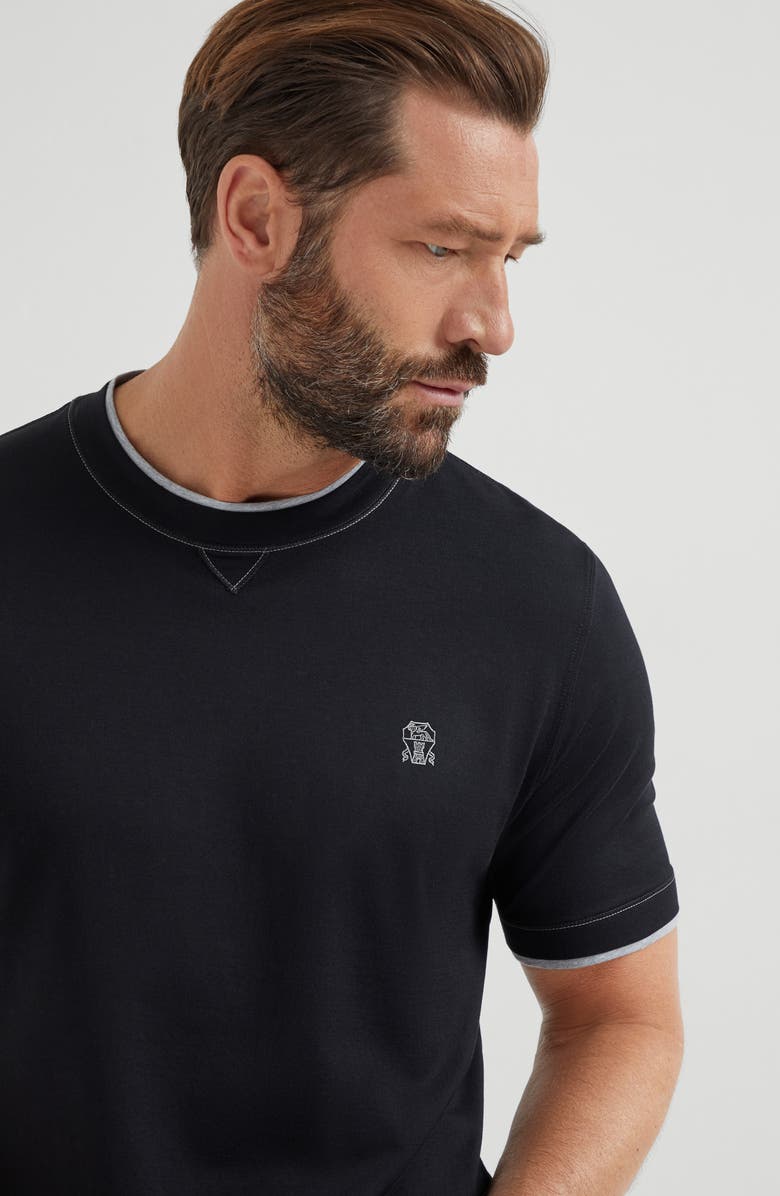 Brunello Cucinelli T-shirt with faux-layering, Alternate, color, Black
