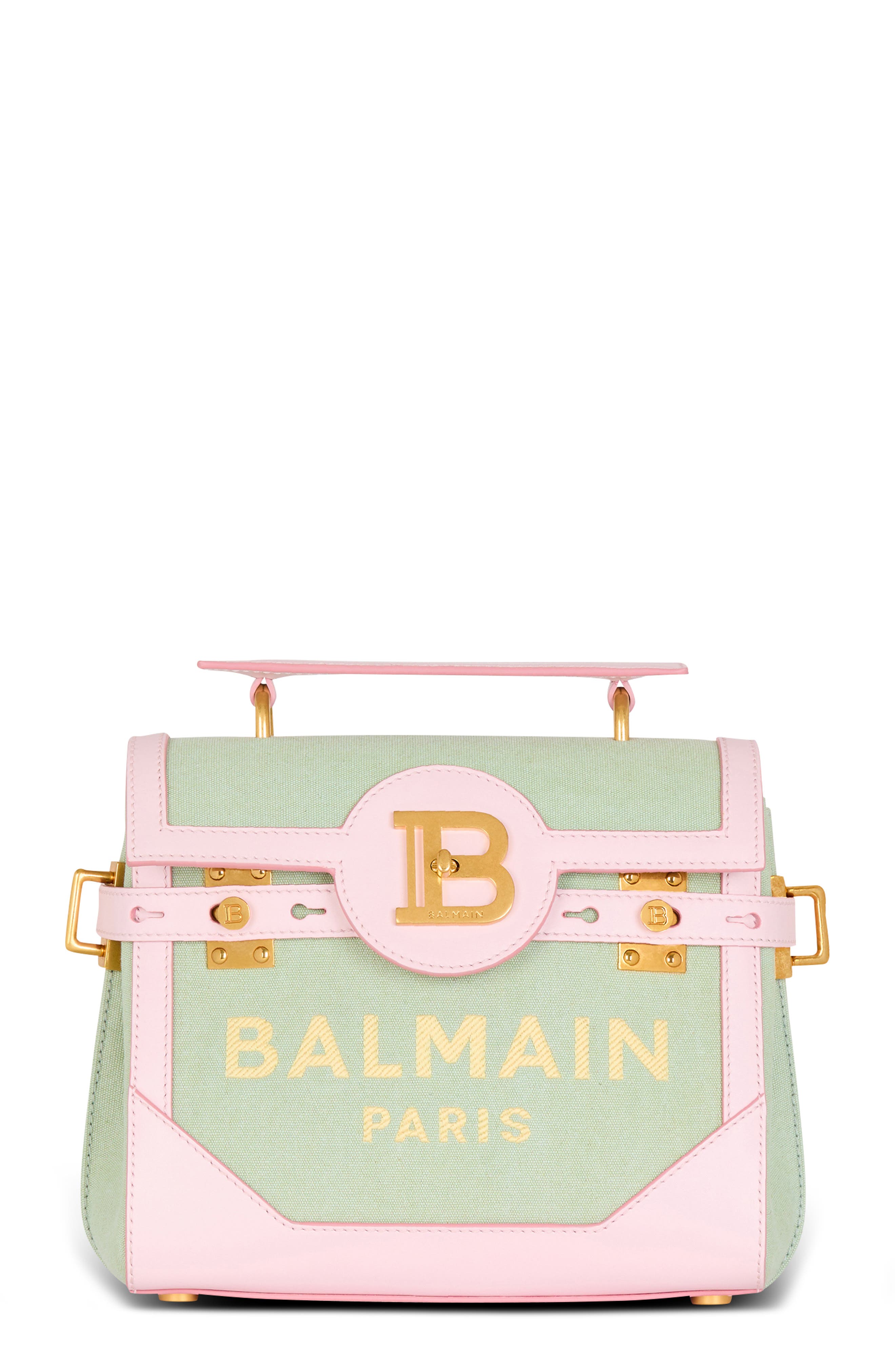 Balmain B-Buzz 23 Canvas & Leather Top Handle Bag, Main, color, 