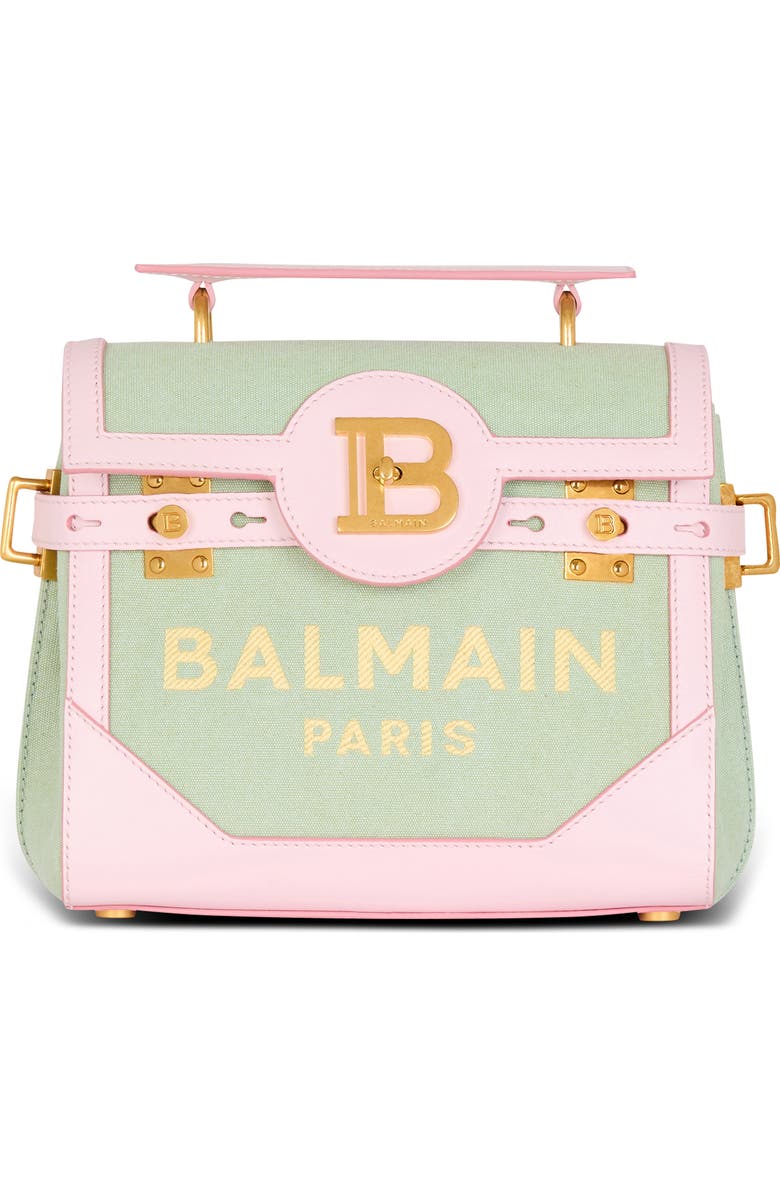 Balmain B-Buzz 23 Canvas & Leather Top Handle Bag, Main, color,
