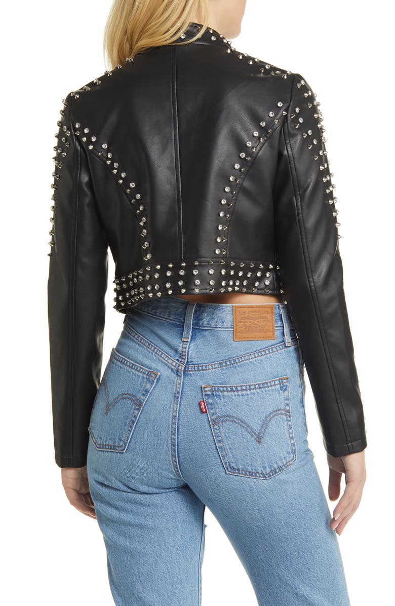 AZALEA WANG Studded Faux Leather Moto Jacket, Alternate, color, 