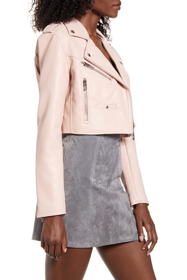 Crop Faux Leather Moto Jacket, Alternate, color, LOVE SICK