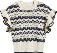 Treasure & Bond Flutter Sleeve Cotton Pointelle & Rib Sweater