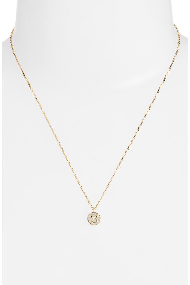 Pavé Smiley Face Necklace, Alternate, color, GOLD