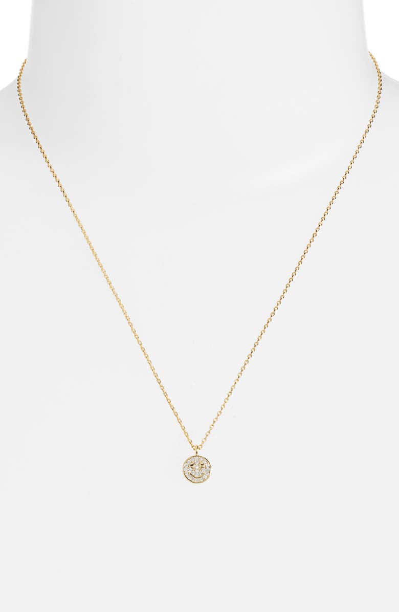 Estella Bartlett Pavé Smiley Face Necklace, Alternate, color, Gold