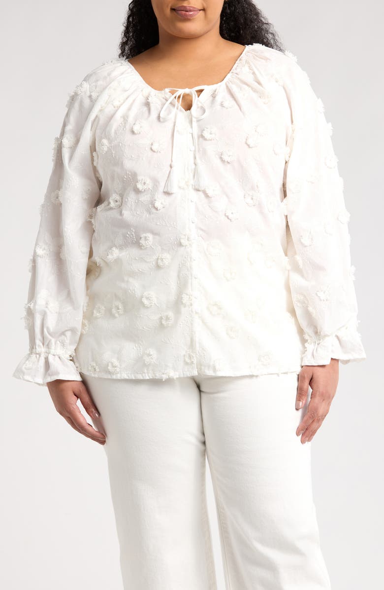 Forgotten Grace Floral Embroidered Long Sleeve Button-Up Top, Main, color, White