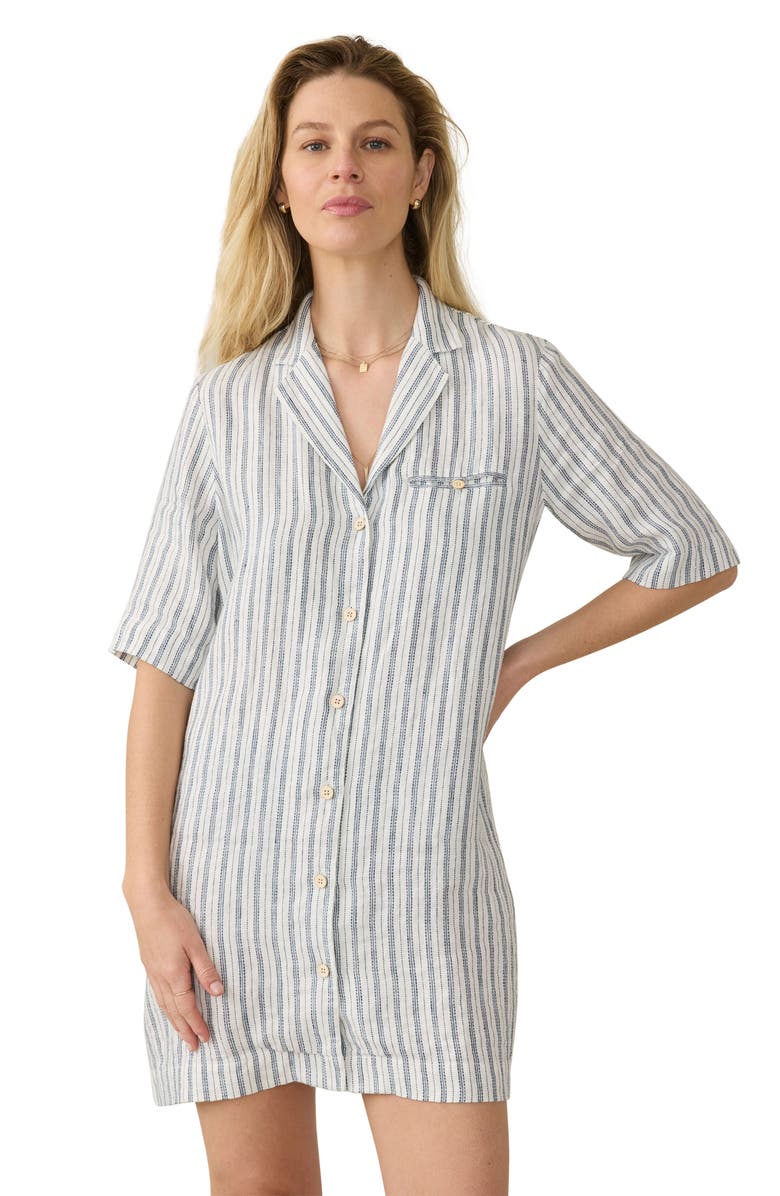 Faherty Paradise Point Stripe Linen Shirtdress, Alternate, color, Oceanside Stripe