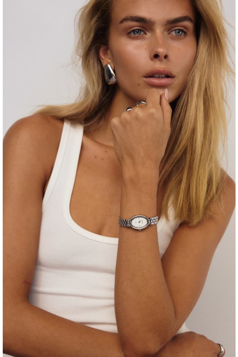 Phoebe Bracelet Watch, 28mm X 21mm, Alternate, color, SILVER