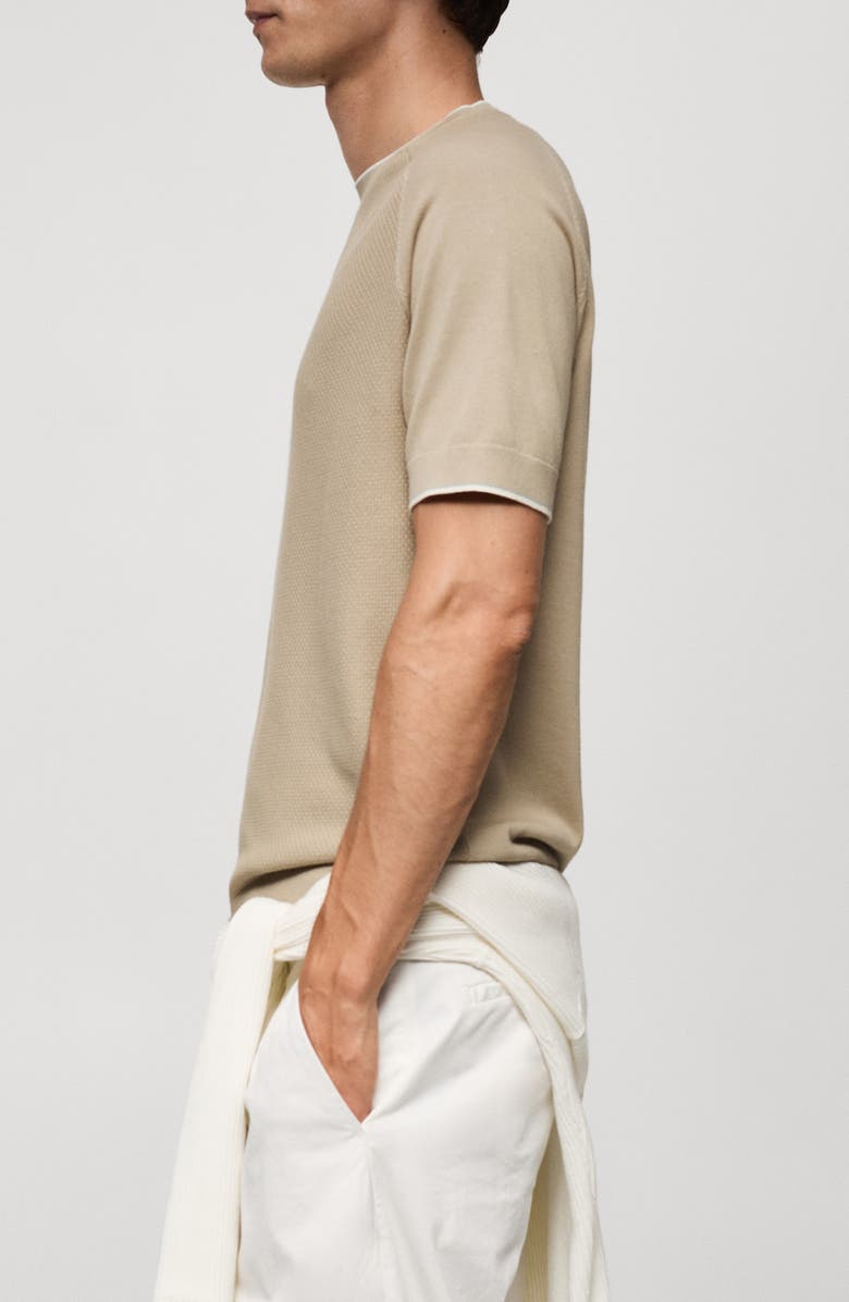 MANGO Short Sleeve Piqué Knit Sweater, Alternate, color, Beige