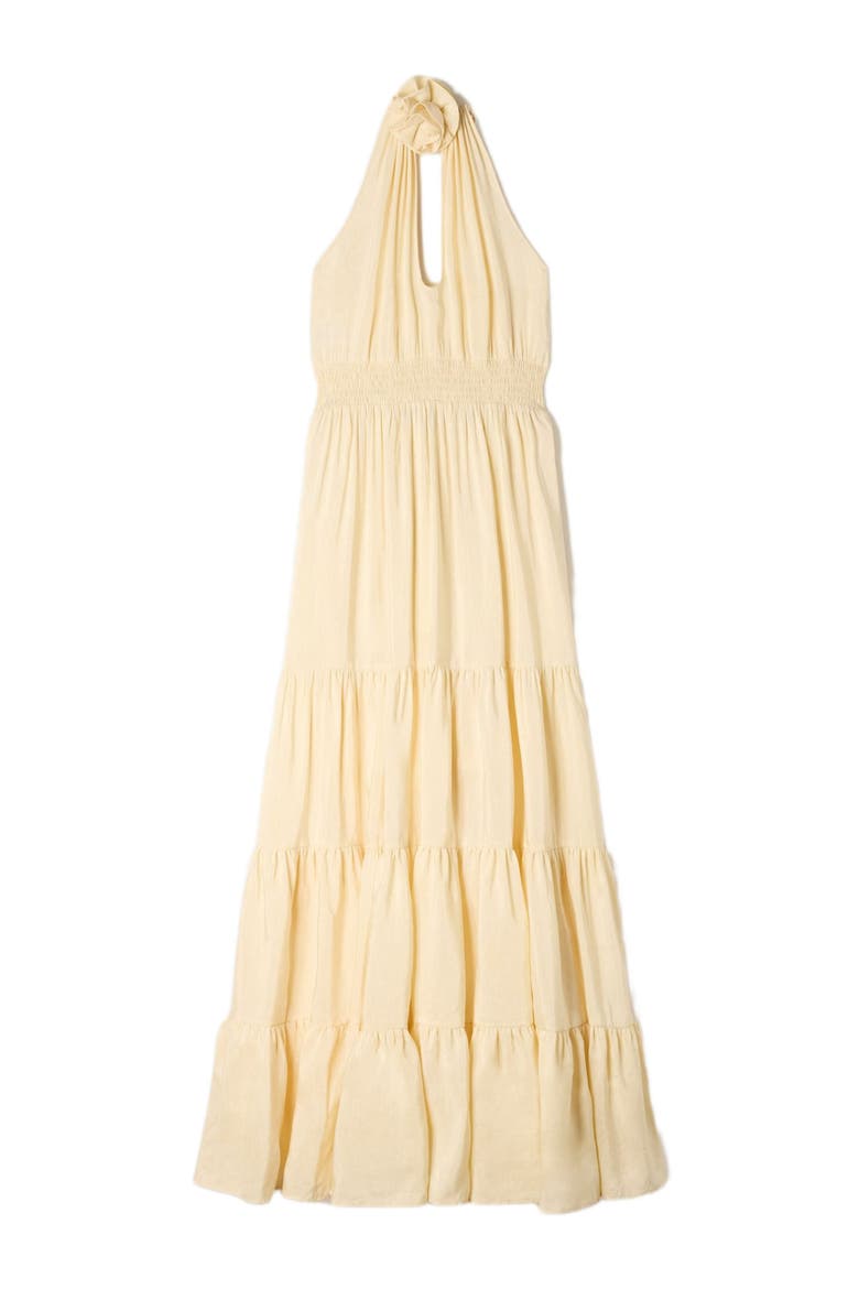 Linen maxi dress with flower detail, Alternate, color, Vanilla