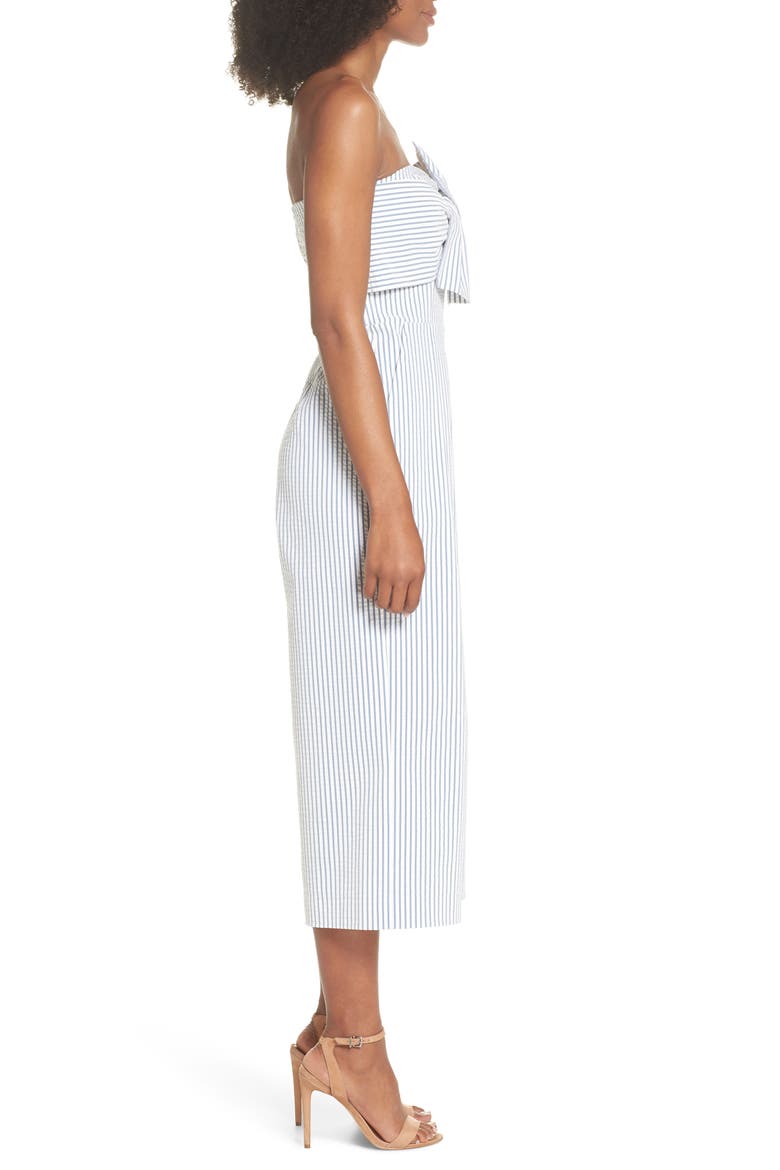 Twist Front Seersucker Crop Jumpsuit, Alternate, color, BLUE/ WHITE STRIPE