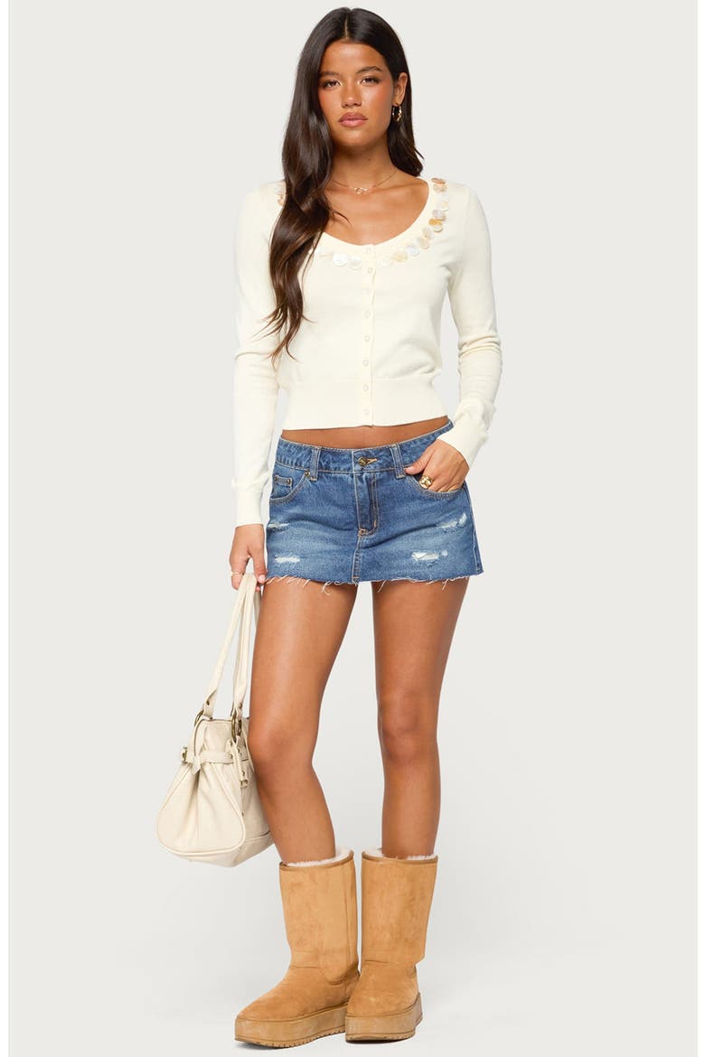Eeva Iridescent Button Knit Cardigan, Alternate, color, CREAM