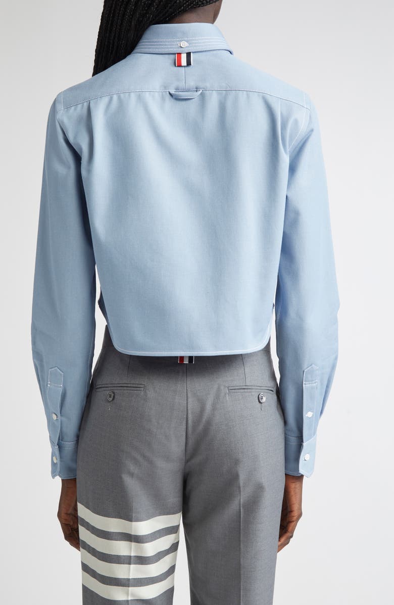 Thom Browne Classic Denim Cropped Button-Down Shirt, Alternate, color, Light Blue