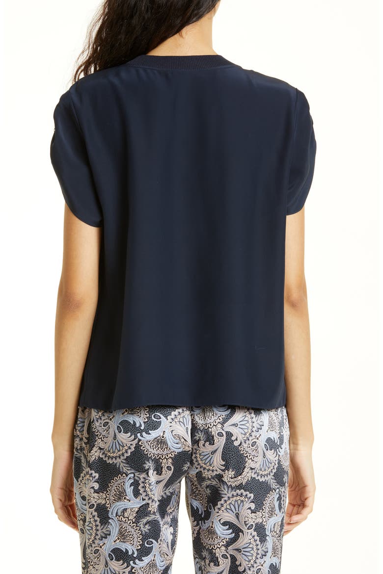 Lorainne Ruched Dolman Sleeve Silk Top, Alternate, color, NAVY