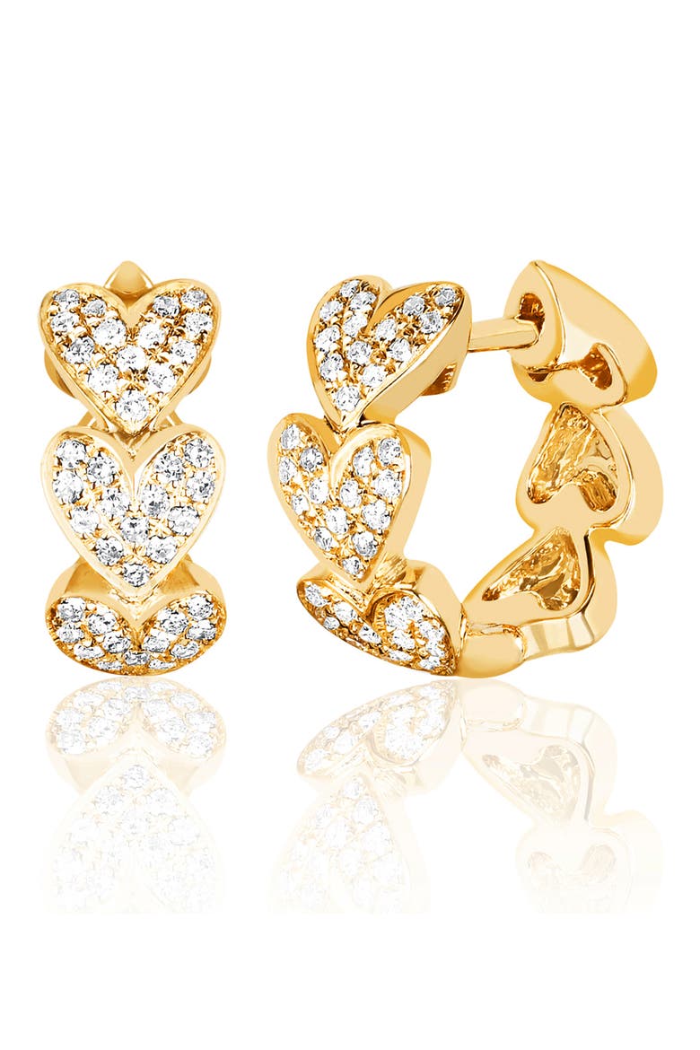 Diamond Heart Huggie Hoop Earrings, Main, color, 14K YELLOW GOLD