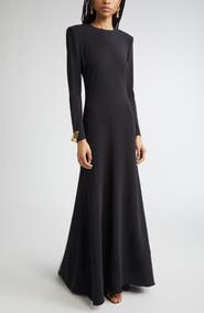 Oscar de la Renta Butterfly Detail Long Sleeve Open Back Gown