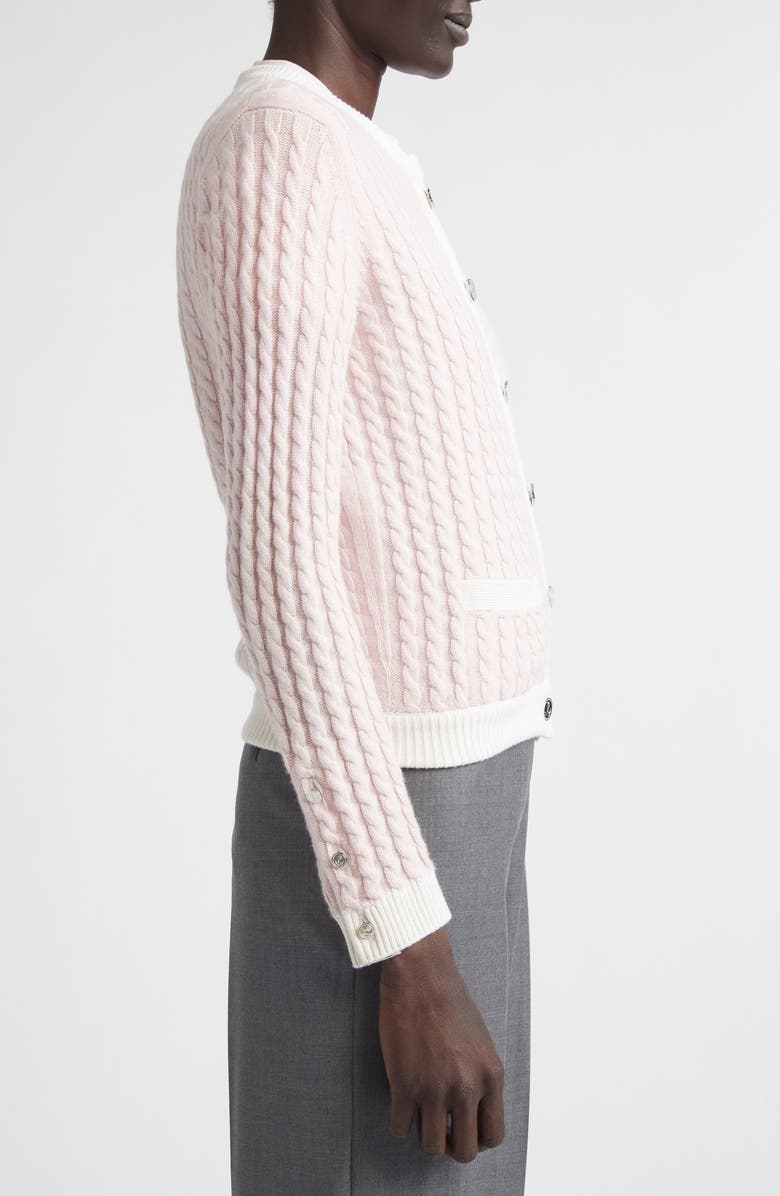 Thom Browne Baby Cable Cashmere Cardigan, Alternate, color, Light Pink