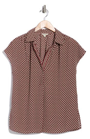 Max Studio Short Sleeve Popover Blouse In Brown
