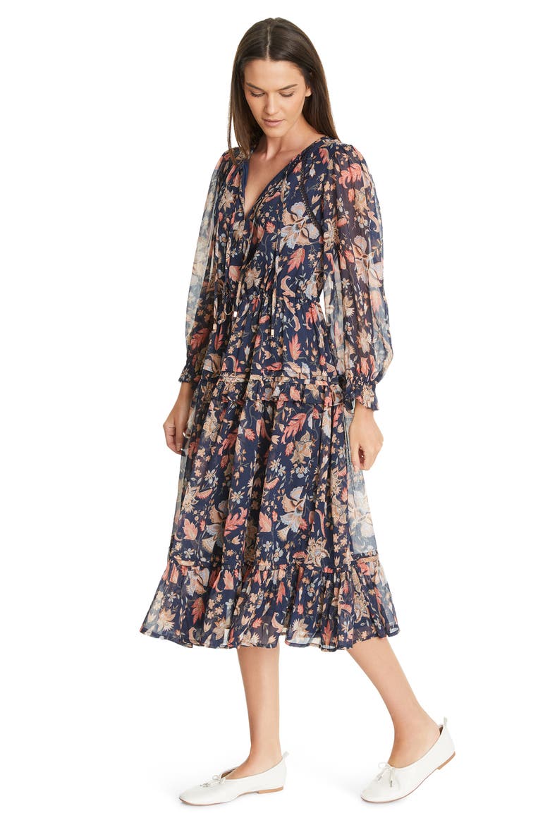 Clarice Floral Print Long Sleeve Midi Dress, Alternate, color, NAVY-NEW BLOOM