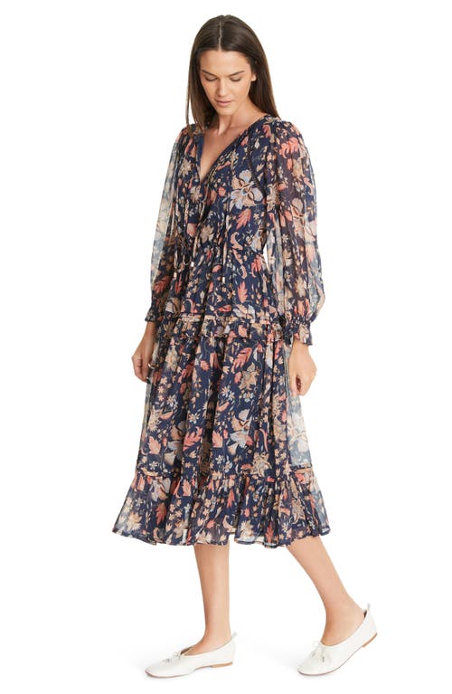 Shop Sam Edelman Clarice Floral Print Long Sleeve Midi Dress In Navy-new Bloom