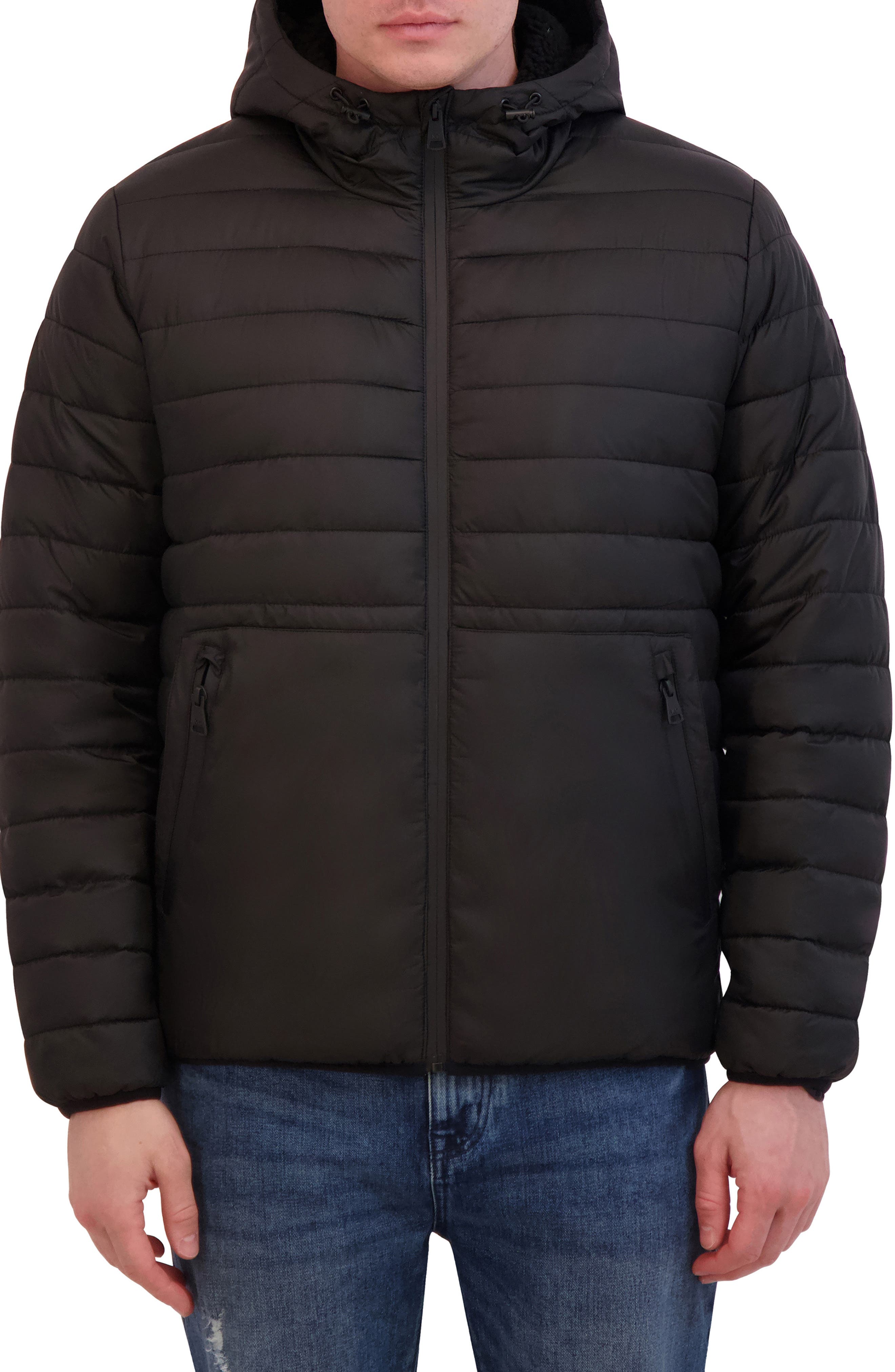 Kenneth Cole New York Faux Shearling Lined Hooded Puffer Jacket (Men ...