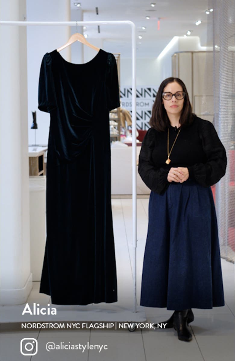 Ruched Puff Sleeve Velvet Gown, sales video thumbnail