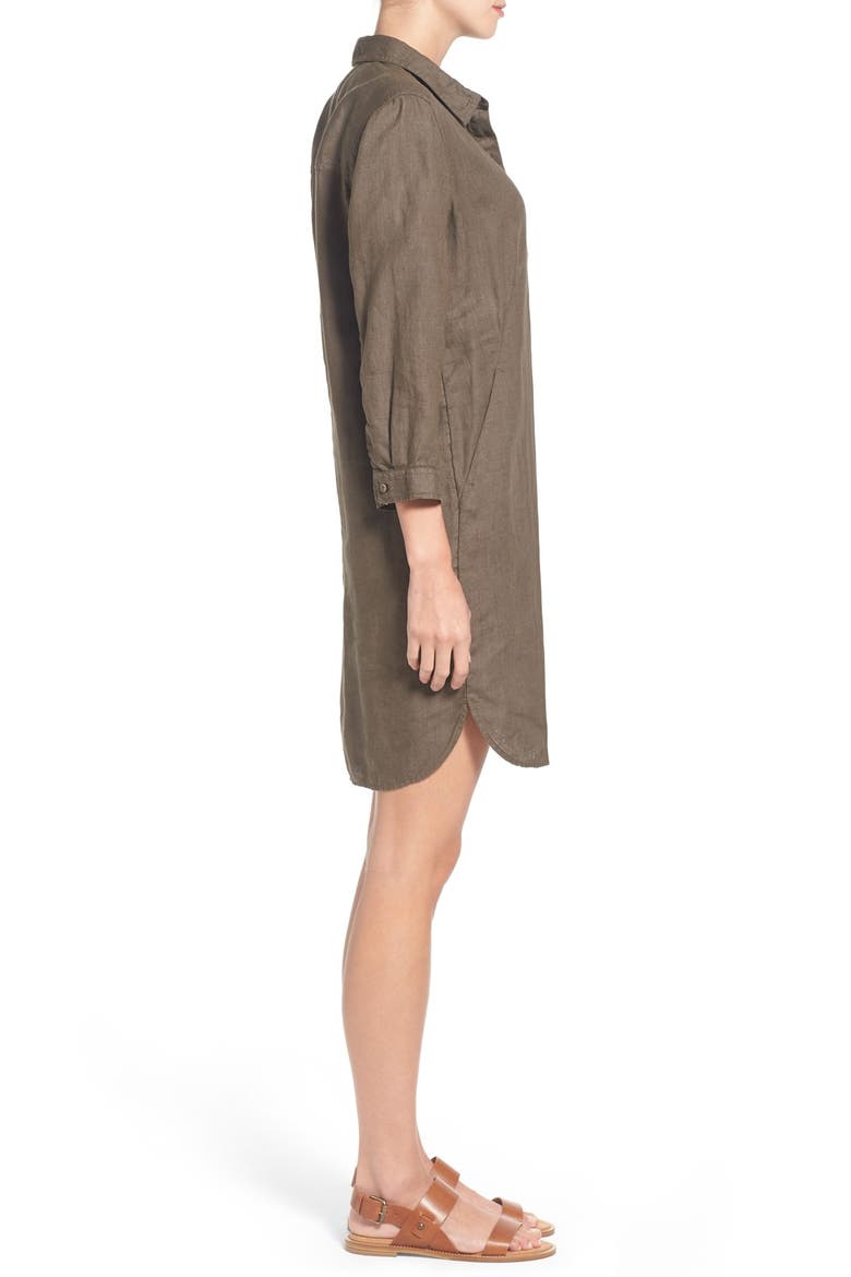 Linen Shirtdress, Alternate, color, OLIVE TARMAC