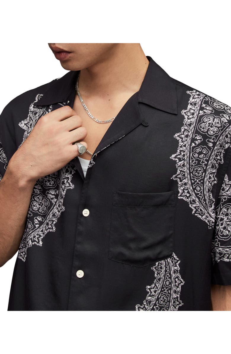AllSaints Aaran Relaxed Fit Paisley Short Sleeve Button-Up Camp Shirt, Alternate, color, 