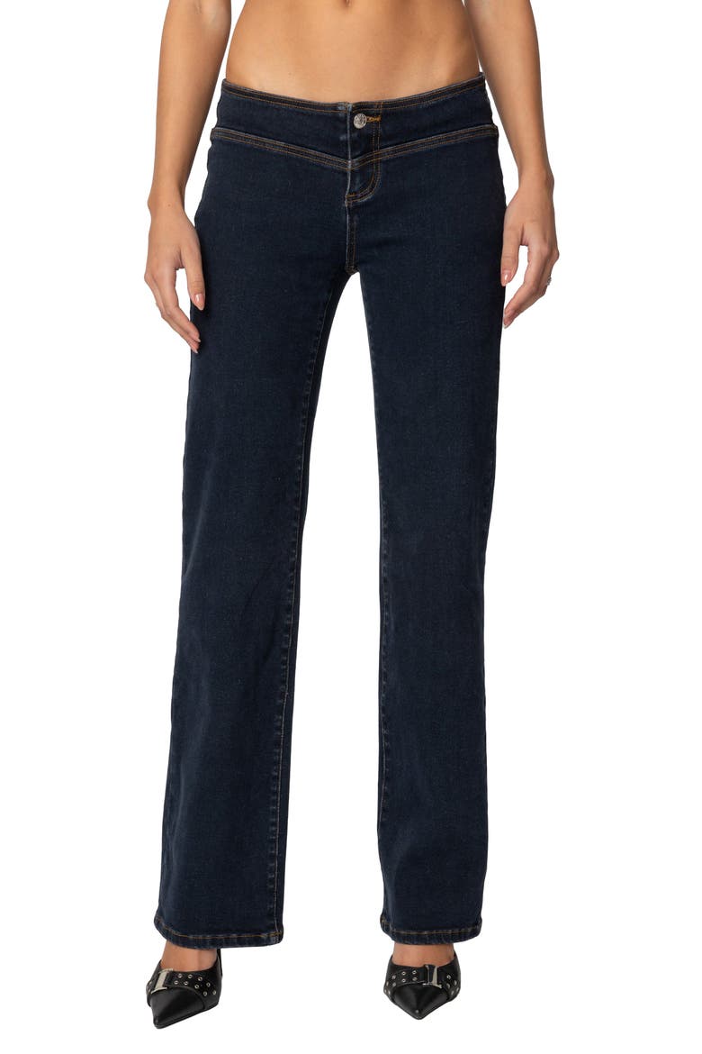 Ribbon Lace-Up Low Rise Straight Leg Jeans, Main, color, DARK-BLUE