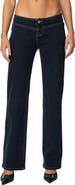 EDIKTED Ribbon Lace-Up Low Rise Straight Leg Jeans