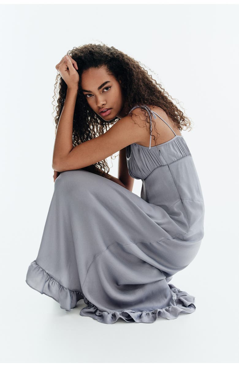 H&M Frill-trimmed Tie-strap Dress, Alternate, color, Gray