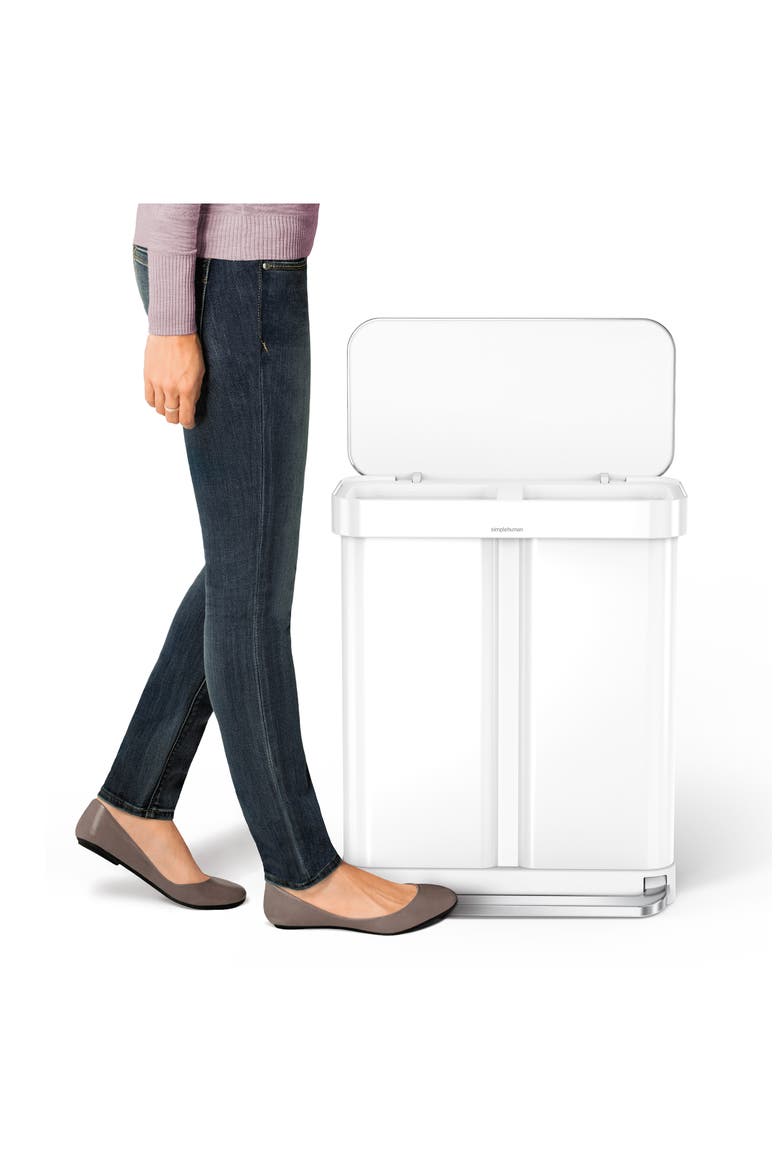 58L Dual Compartment Rectangular Step Trash Can, Alternate, color, WHITE STEEL