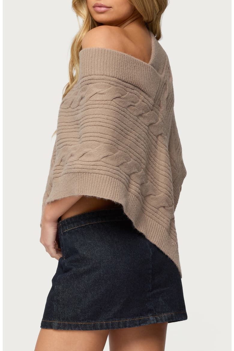 Vickey Cable Stitch One-Shoulder Poncho, Alternate, color, BROWN